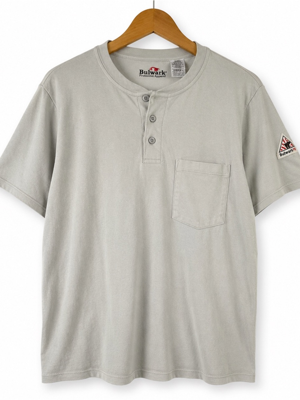 Bulwark FR Flame Resistant Henley Work Shirt Gray Men’s Medium 100% Cotton